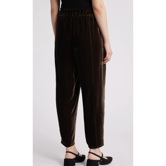 $288 Eileen Fisher Velvet Pull-On Lantern Ankle Pants | Sz M, Wren Brown - Picture 2 of 5